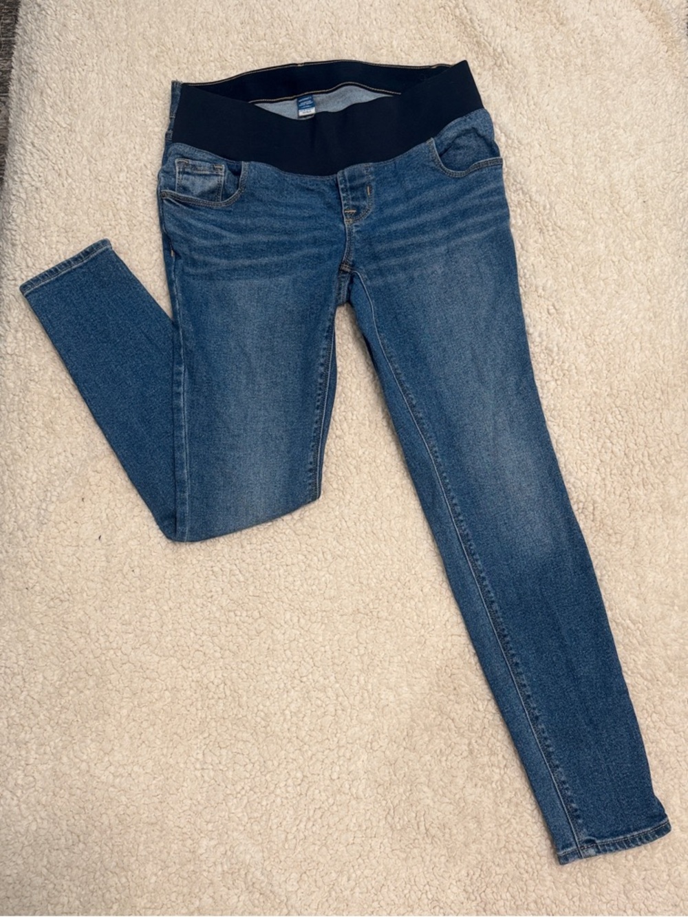 Old Navy Blue Maternity Jeggings with Black Stretch Waistband